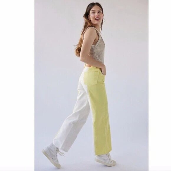 Urban Outfitters BDG High & Wide Yellow & White Colorblock Jeans 27" - Picture 4 of 9
